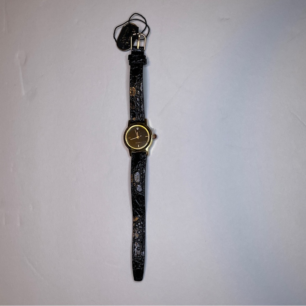 Women’s Elegant Black and Gold Watch Diamond accent
